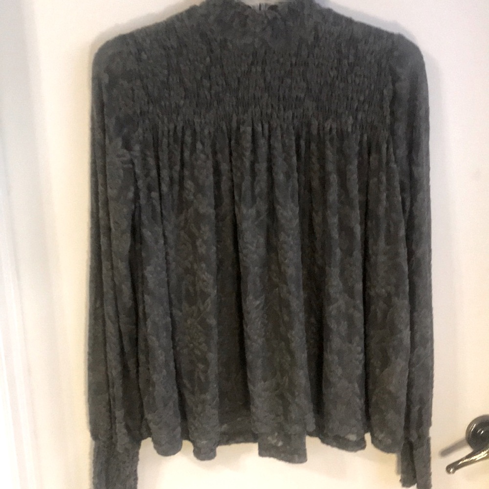 Anthropologie Deletta Gray Lace Top Size Medium